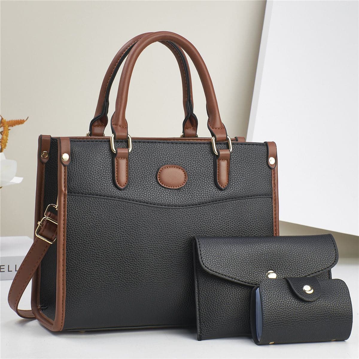 3-Piece Two-Tone Structured Handbag Set